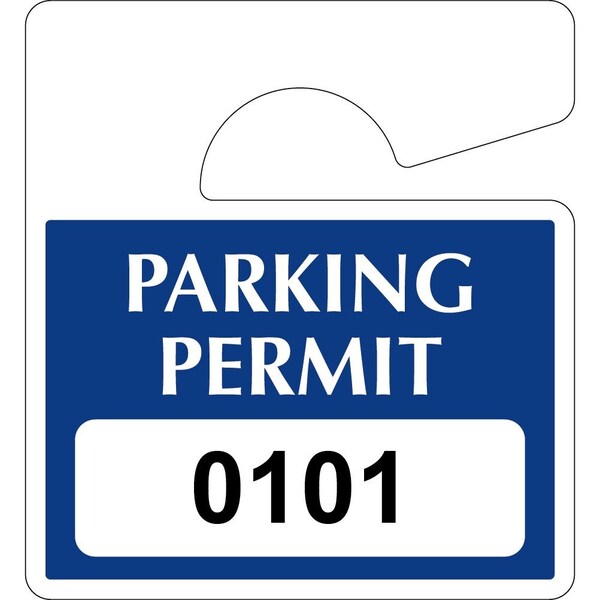 Lustre-Cal Laminated Hanging Parking Permit Dark Blue 3in x 2.75in 30mil Plastic Serialized 101-150, 50PK 253813301Bd0101 - main
